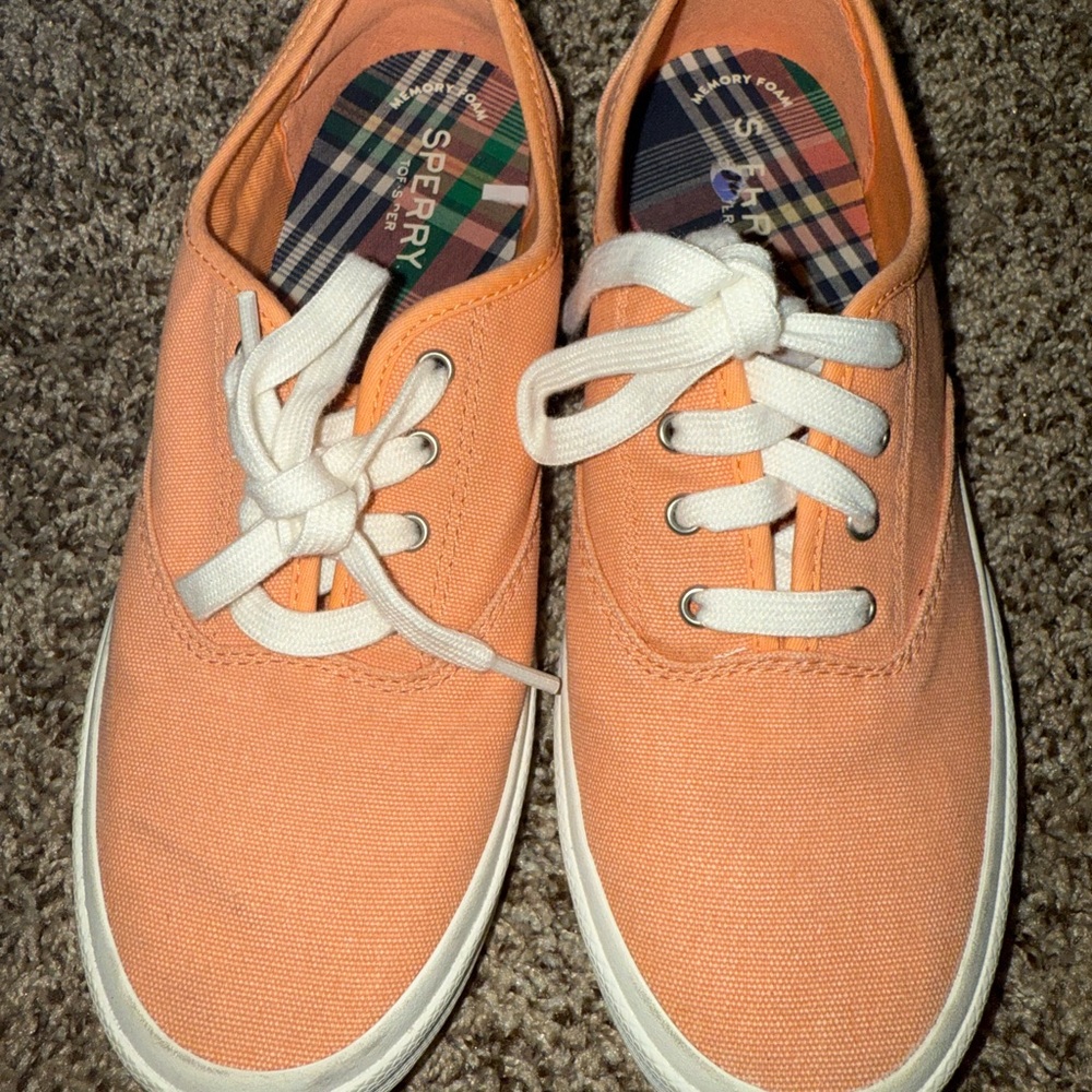 Sperry Peach Canvas Shoes with White Laces